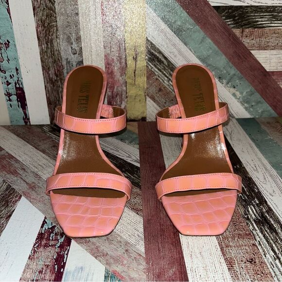 Paris Texas Embossed Leather Two Strap Heels Pink/Orange EUC SZ 6 - Picture 3 of 9